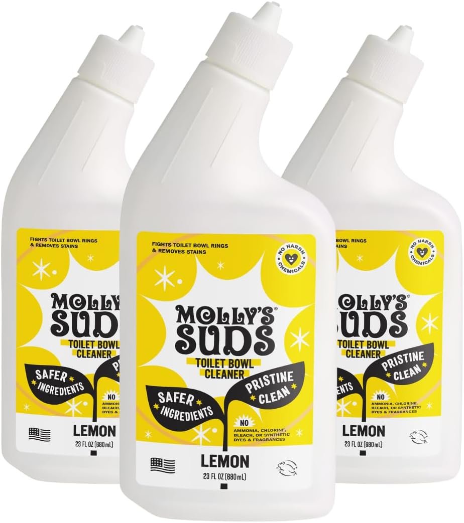 Molly’s Suds Toilet Bowl Cleaner (Non-Bleach) | 98% Plant-Based Gel Formula Freshens, Removes Stains and Deodorizes | Lemon Scent – 23 Fl Oz (Pack of 3)
