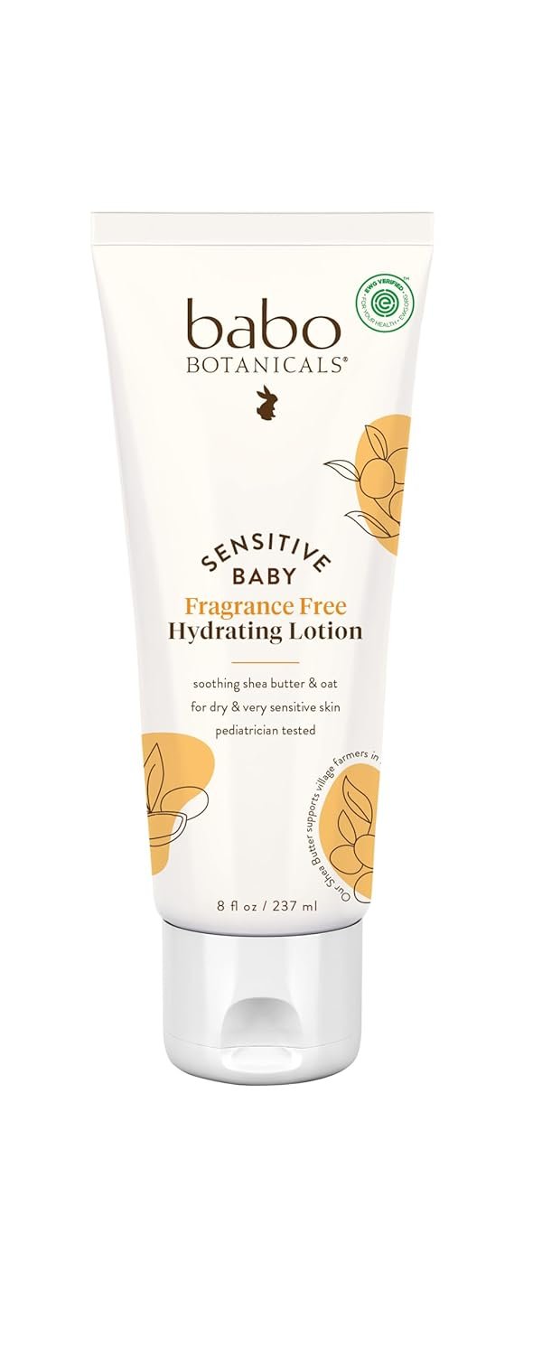 BABO Botanicals Sensitive Baby Fragrance-Free Daily Hydrating Baby Lotion – Shea Butter & Jojoba Oil – for Body & face – for Babies, Kids & Adults with Sensitive Skin – EWG Verified – Vegan