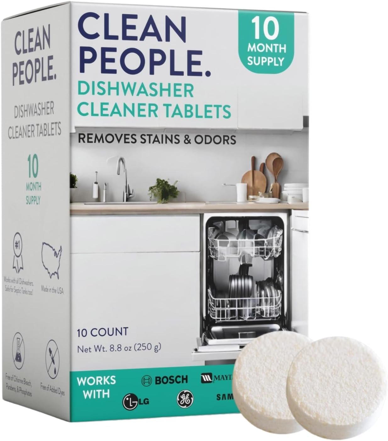 The Clean People Dishwasher Cleaner – Dishwasher Cleaner Tablets for Removing Limescale, Mineral Buildup, Grease & Odors – 10 Count, Citrus Scent