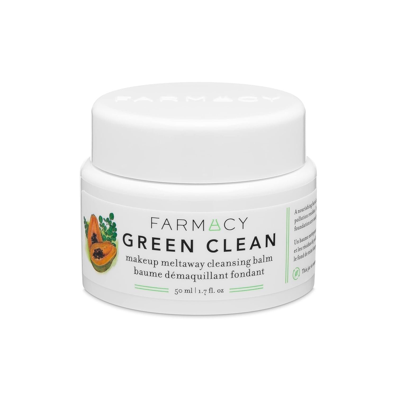Farmacy Makeup Remover Cleansing Balm – Green Clean Waterproof Makeup Remover + Oil Based Cleanser – Gentle Exfoliating Double Cleanser – Melts From Balm to Milky Lather (50ml)