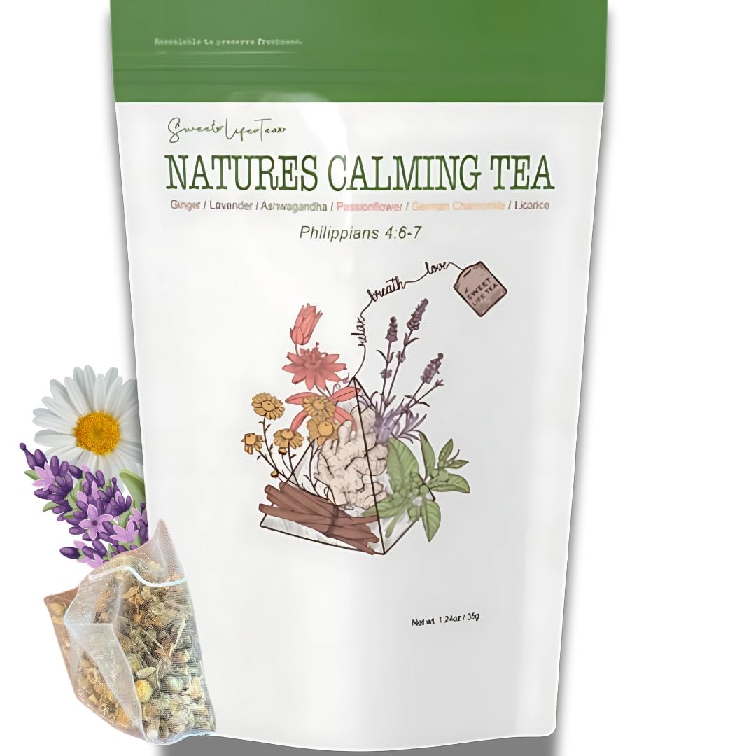 Herbal Calming Tea – Chamomile, Lavender & Ashwagandha for Stress Relief & Relaxation | Soothing Sleep & Digestive Support