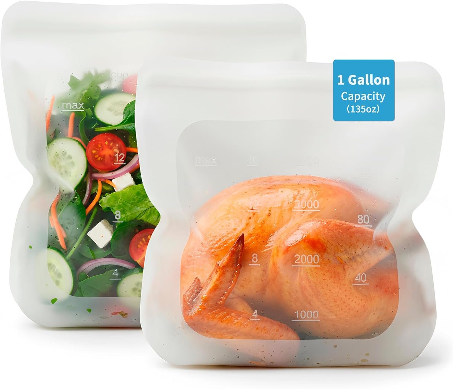 Reusable Premium Silicone Food Storage Gallon Bag 135oz,XXL – 2 PCS Food Storage Bag,Freezer Container,Sous Vide,Kitchen Organization,And Meal Prep Bags Microwave,Dishwasher,Oven Safe, BPA Free