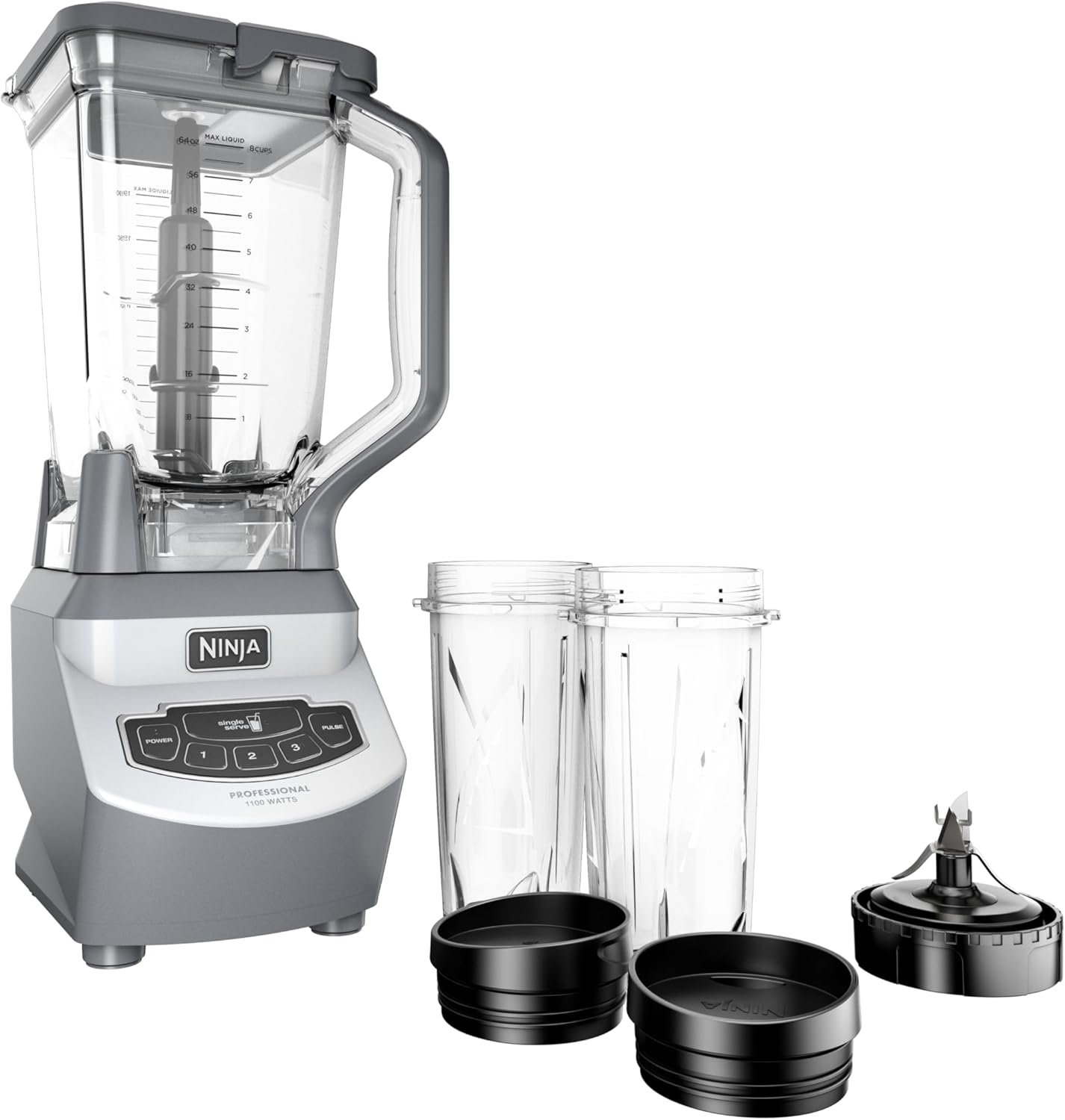 Ninja BL660 Professional Compact Smoothie & Food Processing Blender, 1100-Watts, 3 Functions -for Frozen Drinks, Smoothies, Sauces, & More, 72-oz.* Pitcher, (2) 16-oz. To-Go Cups & Spout Lids, Gray