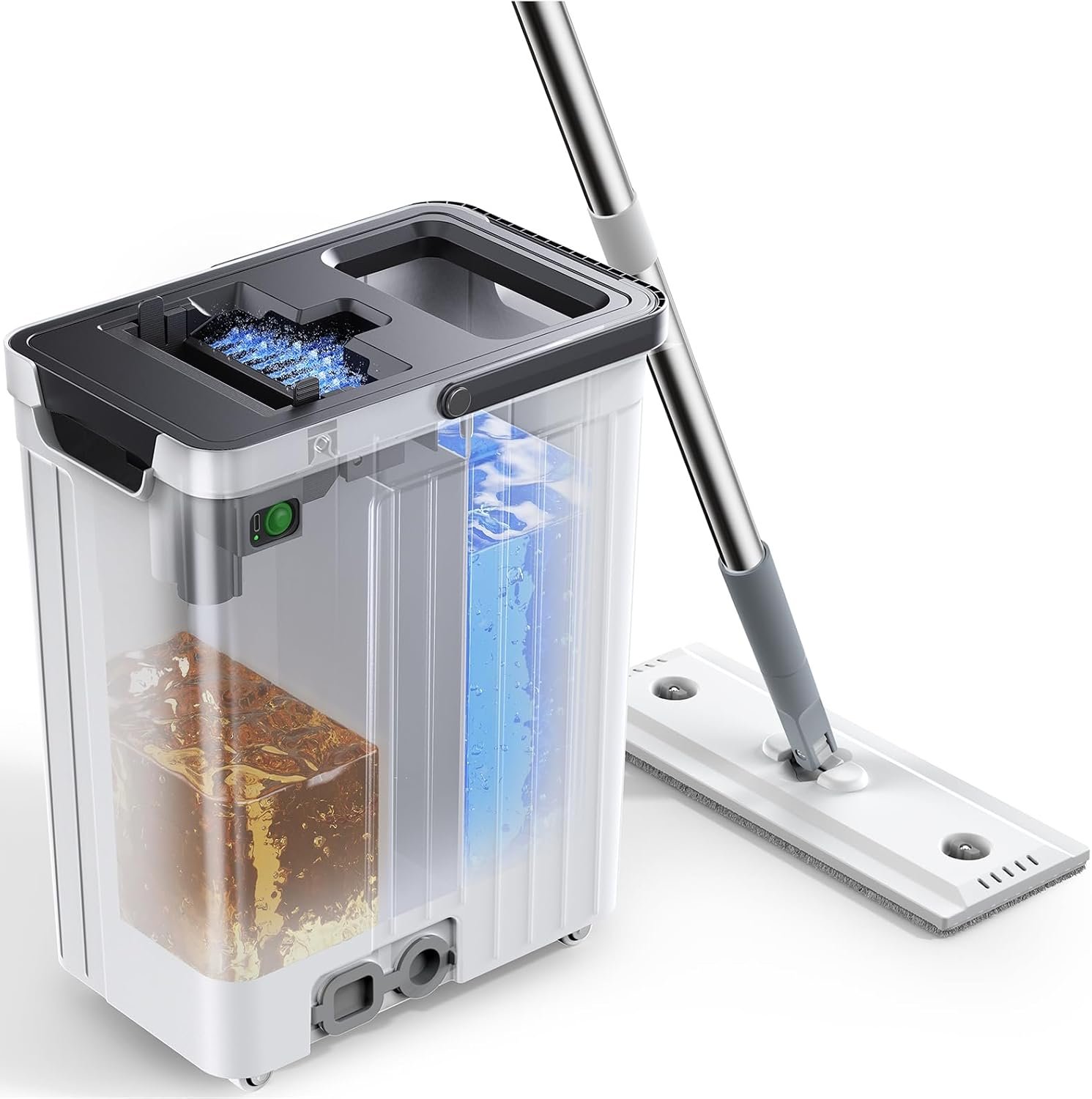 Mop and Bucket Set | Auto-Spray Cleaning | Dirty Water Separation Keep Water Fresh | Flat Mop & Bucket with Scraper | 3x Washable Pads | High-efficiency Cleaning for All Floors Tile Wall Window