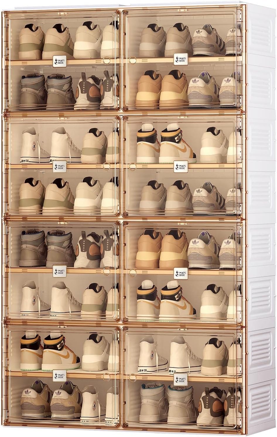 ANTBOX Portable Shoe Rack Organizer for Closet Entryway, Stackable Sneaker Storage Shoe Cabinet with Magnetic Clear Door, Large Plastic Storage containers Bins with Lids 8 Tiers 32 Pairs