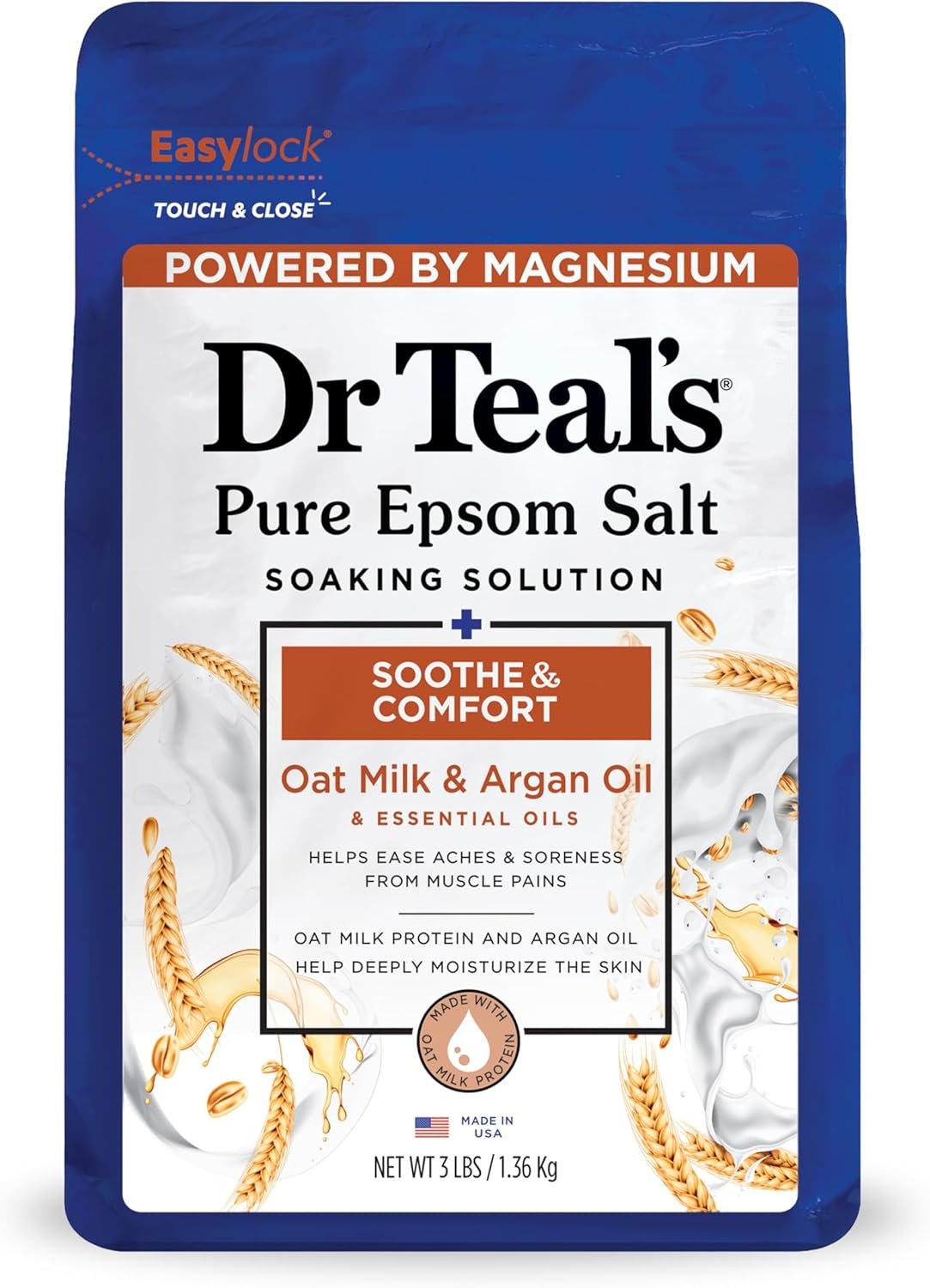 Dr Teal’s Epsom Salt Magnesium Soak, Soothe & Comfort with Oat Milk & Argan Oil, 3 lbs