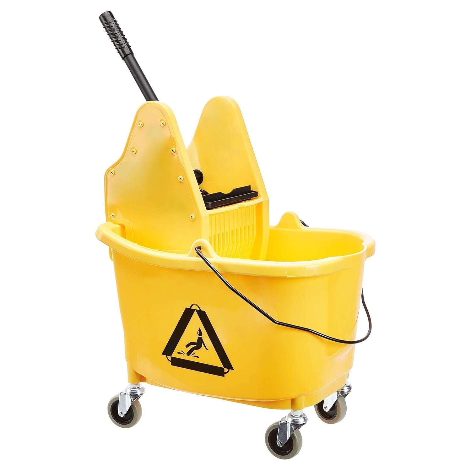Amazon Basics Rectangular Floor Cleaning Mop Bucket with Sturdy Down Press Wringer Combo, 35-Quart, Yellow