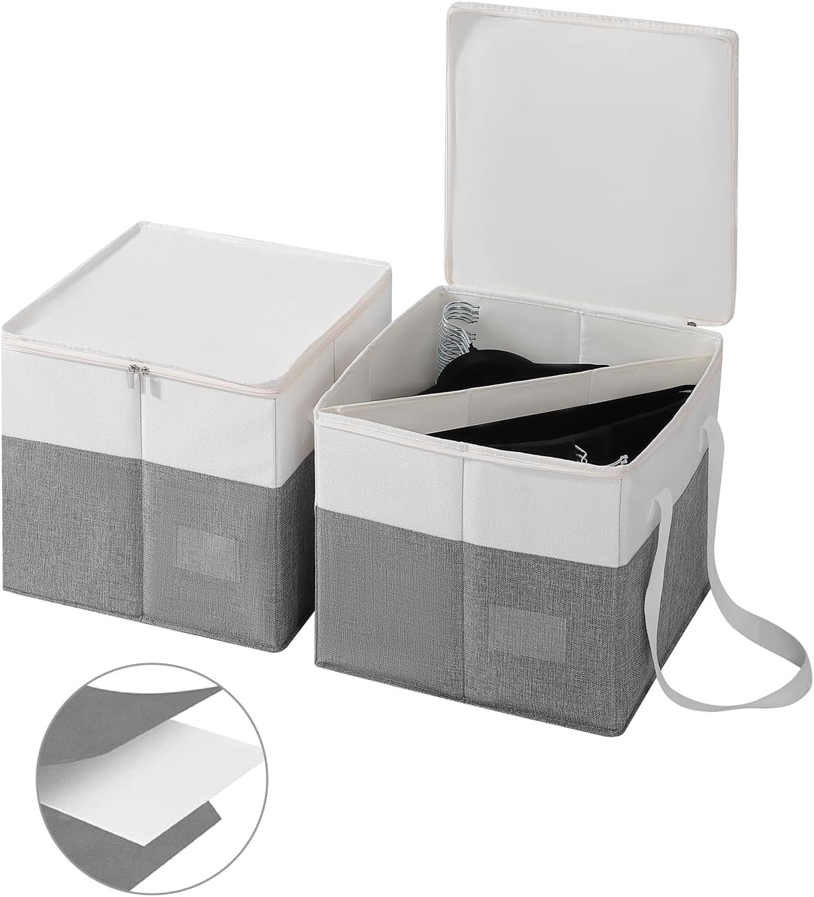 2-Pack Rigid Clothes Hanger Organizer Bag with Dust-Proof Lid, Hanger Storage Holder with Support Boards, Large Capacity Clothes Storage Containers with Handle for Closet Laundry Rooms