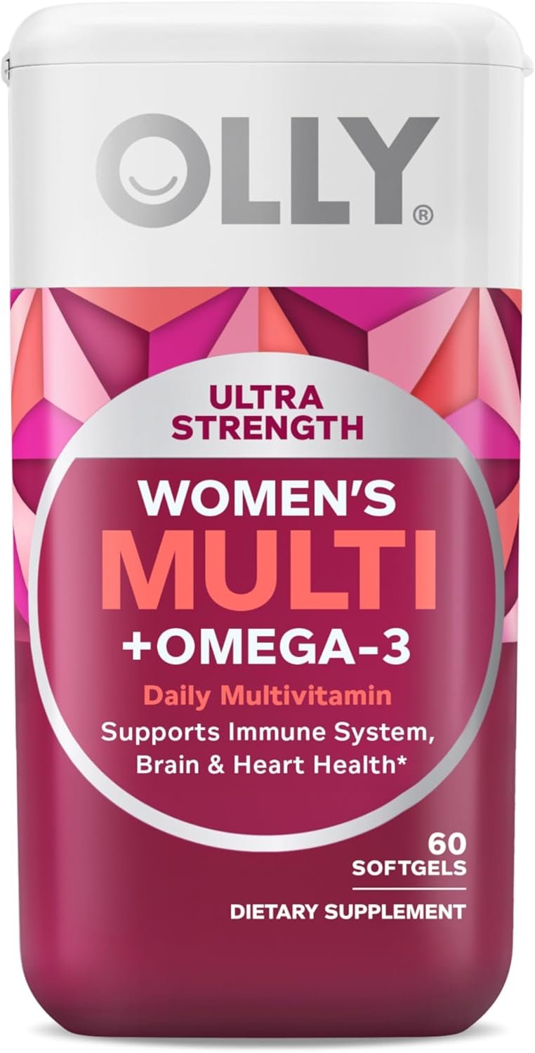 OLLY Ultra Women’s Multi Softgels, Overall Health and Immune Support, Omega-3s, Iron, Vitamins A, D, C, E, B12, Daily Multivitamin, 30 Day Supply – 60 Count