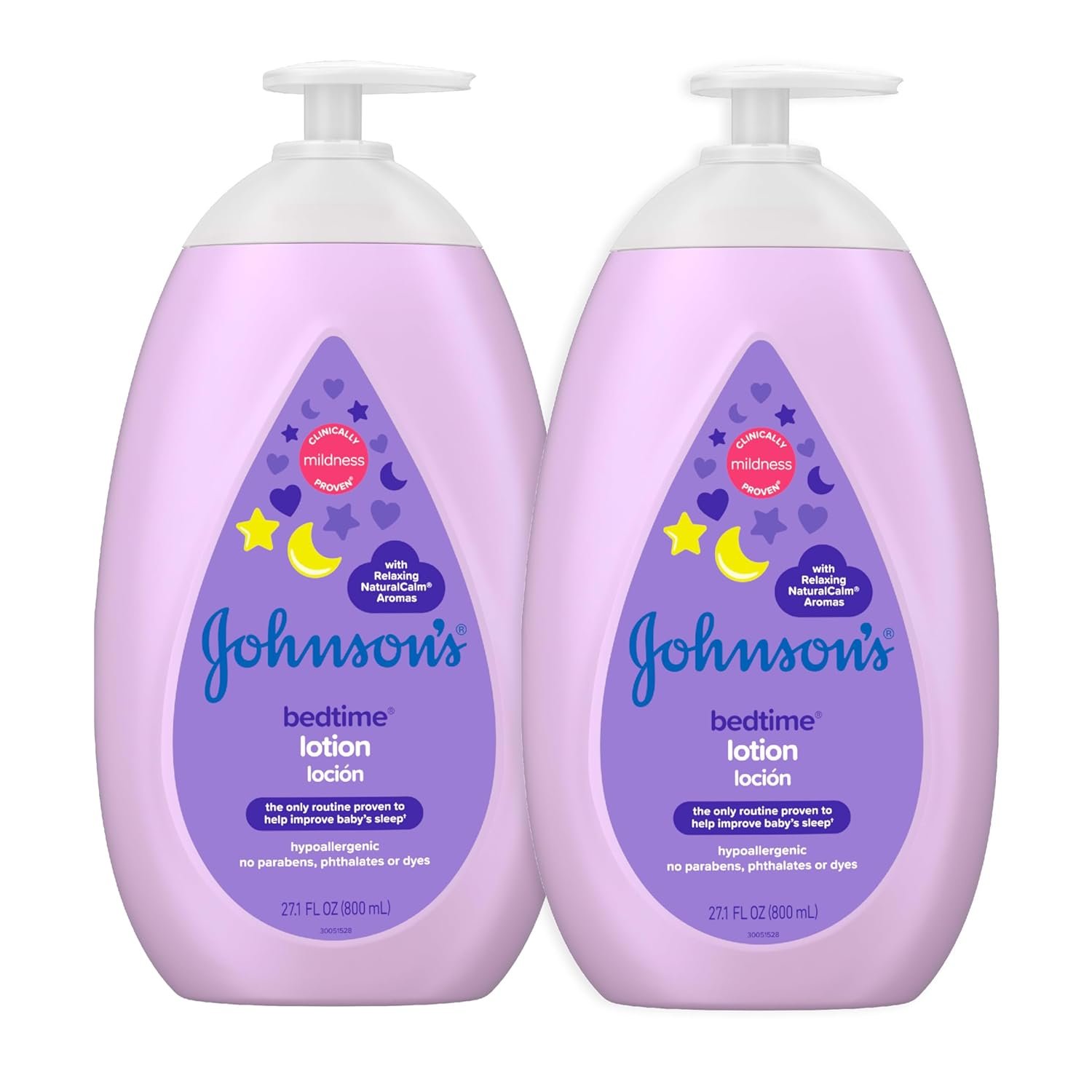 Johnson’s Moisturizing Bedtime Baby Lotion with Coconut Oil & NaturalCalm Aromas to Help Relax Baby, Mild, Hypoallergenic & Paraben-, Phthalate- & Dye-Free, Twin Pack, 27.1 fl. oz, 2 Pack