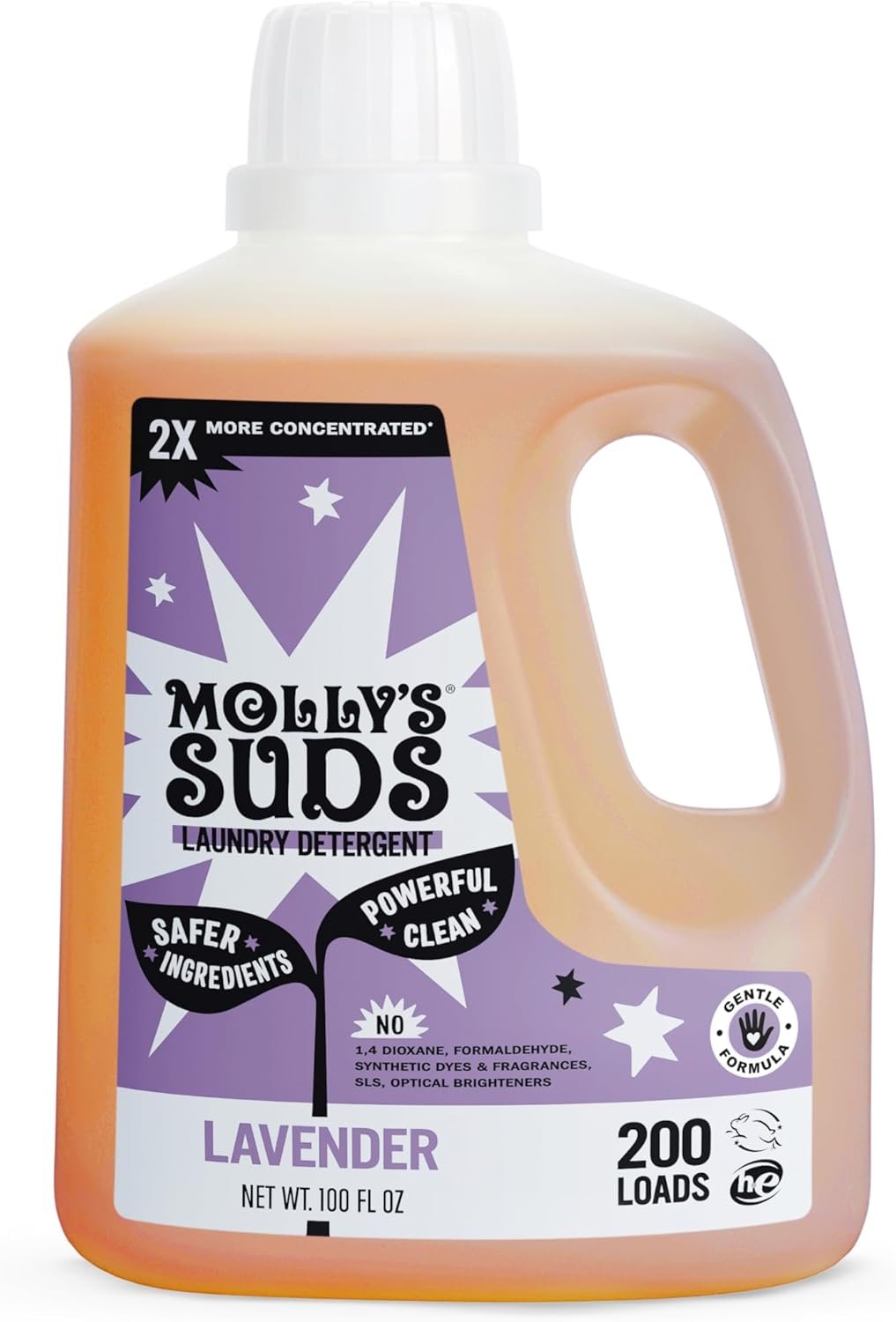 Molly’s Suds Liquid Laundry Detergent | Clean Laundry Detergent Soap for Sensitive Skin | 2x Concentrated, High Efficiency (HE) (Lavender – 200 Loads)