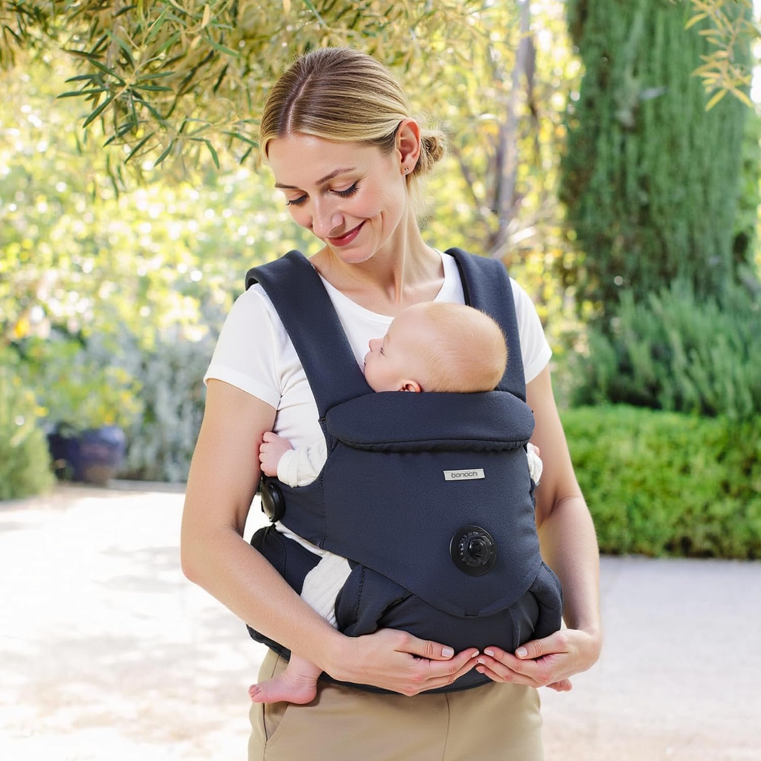bonoch Baby Carrier Newborn to Toddler – EaseFit Adjust Knob for Baby Hip Healthy Develop, Ergonomic Cotton Infant Carrier Sling, Dual Lock Belt, Storage Bottle Pocket, 3 Bibs, 10-44lbs, Shower Gifts