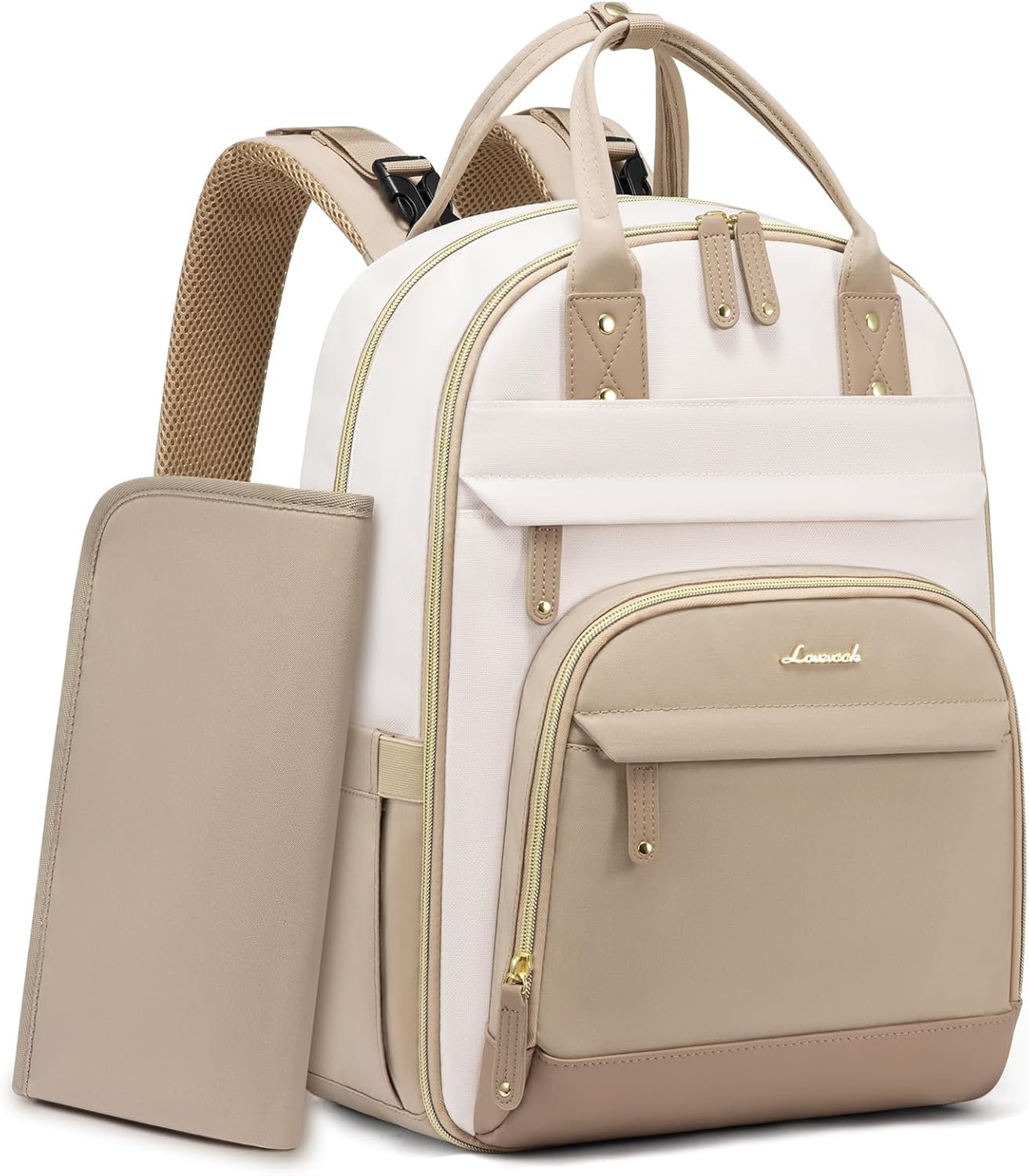 LOVEVOOK Diaper Bag Backpack, Baby Bag with Changing Pad, Large Diaper Backpack Boy Girl, Waterproof Baby Registry Bag for Mom Dad with Stroller Buckles, Beige-khaki