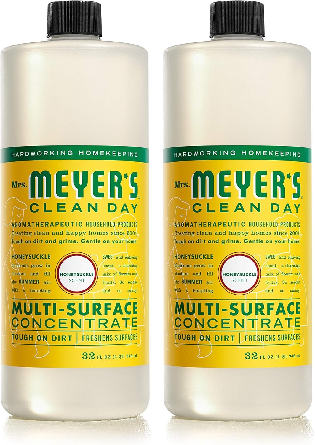 MRS. MEYER’S CLEAN DAY Multi-Surface Cleaner Concentrate, Use to Clean Floors, Tile, Counters, Honeysuckle, 32 Fl. Oz – Pack of 2