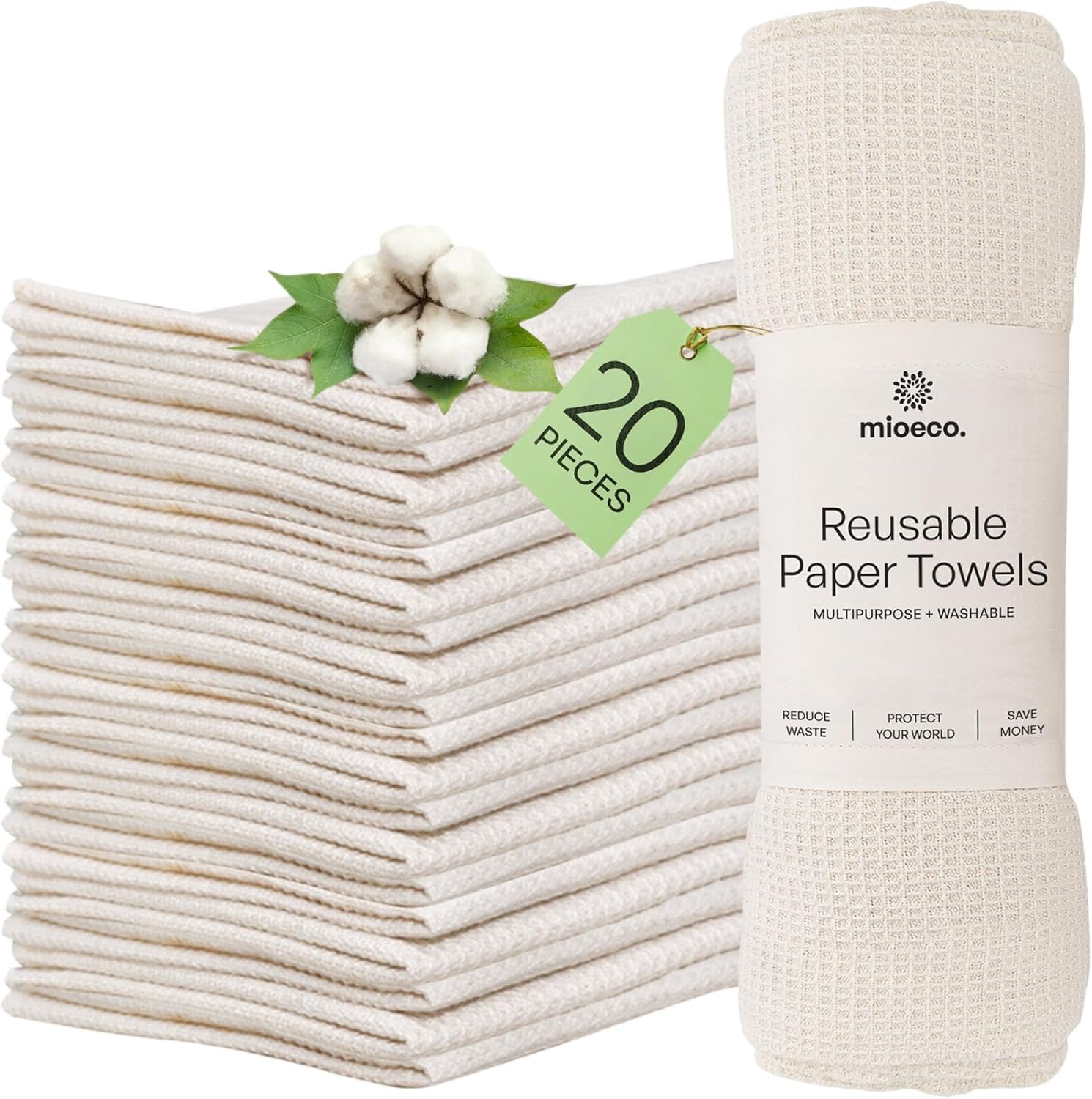 20 Pack Reusable unPaper Towels Washable – Nature Friendly – Organic Cotton Alternative – Thick, Strong, Paperless Kitchen Dish Cloths – Reusable Napkins – Dish Towels – Cloth Napkin – Kitchen Towels