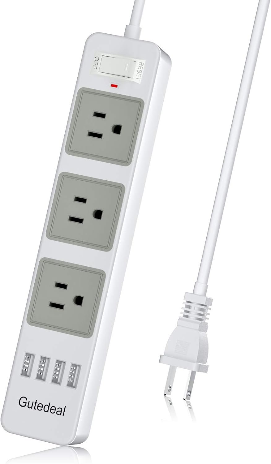 2 Prong Power Strip with USB, 2 Prong to 3 Prong Outlet Adapter with 4 USB Ports 6.6ft Extension Cord, 3 AC Outlets Flat Plug Surge Protector for Smartphone Tablets Home, Office and Hotel, White