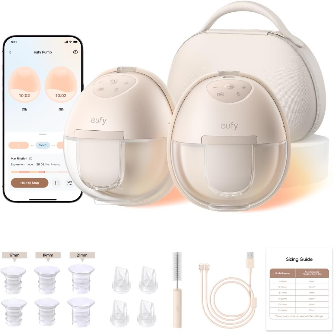 eufy Security Breast Pump S1 Pro, Heated Wearable, Slim Hands-Free with Industry-Leading HeatFlow Tech, Wireless Charging Case, App-Controlled OptiRhythm, Hospital-Grade Suction, in-Bra Use